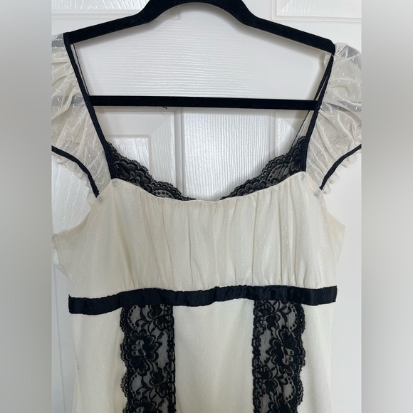 Vintage empire waist sheer cap sleeve cream & black lace Victorian Y2K dress | L - Picture 4 of 16